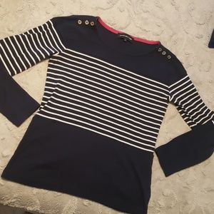 Jones new York navy and white striped blouse